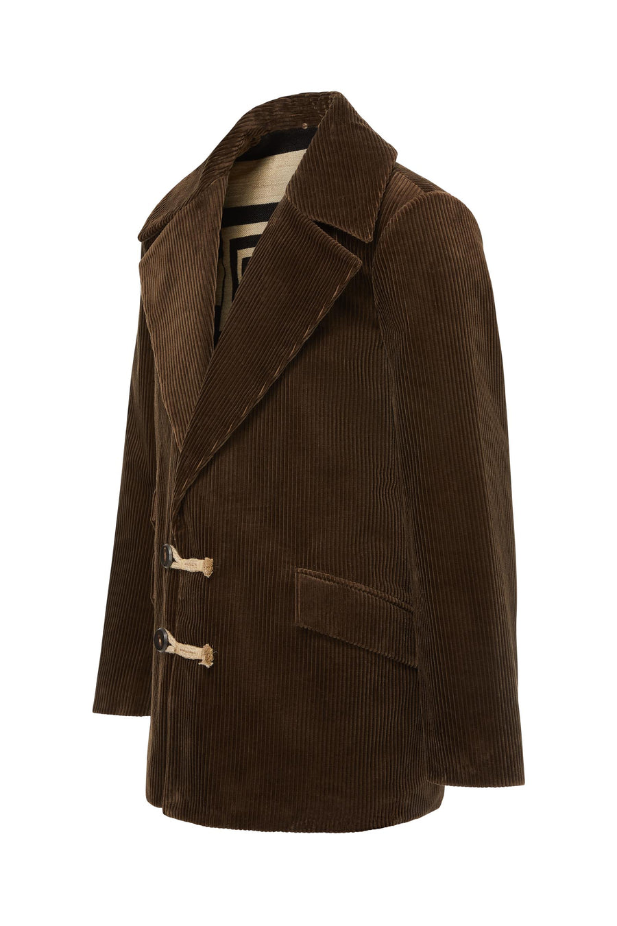 Luxury men's corduroy jacket brown with black and white lining made of wool and cotton