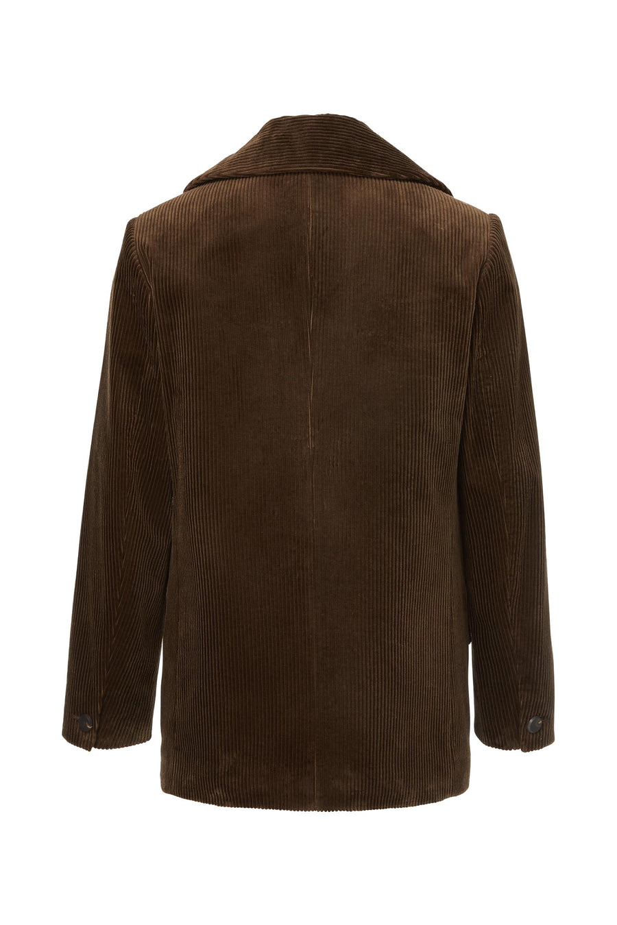 Men's corduroy jacket brown with black and white lining made of wool and cotton. Back