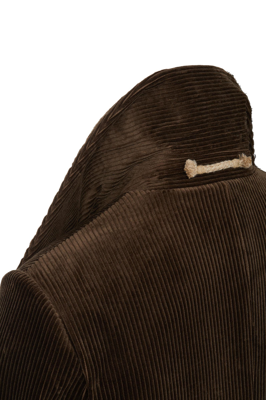 Big collar on men's corduroy jacket brown with black and white lining made of wool and cotton.