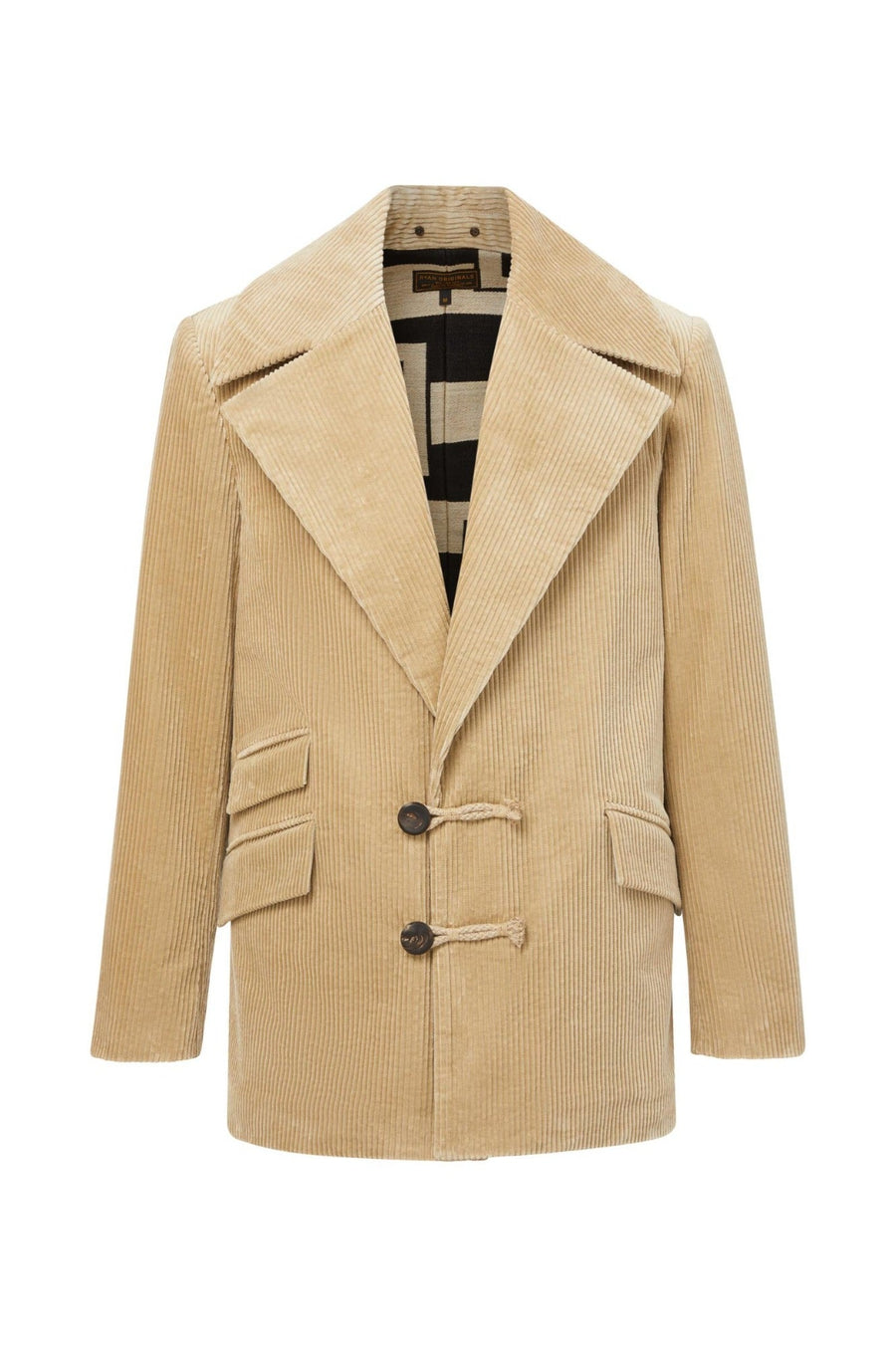 Luxury men's beige corduroy jacket with black and white wool/cotton lining, corduroy jacket xxl
