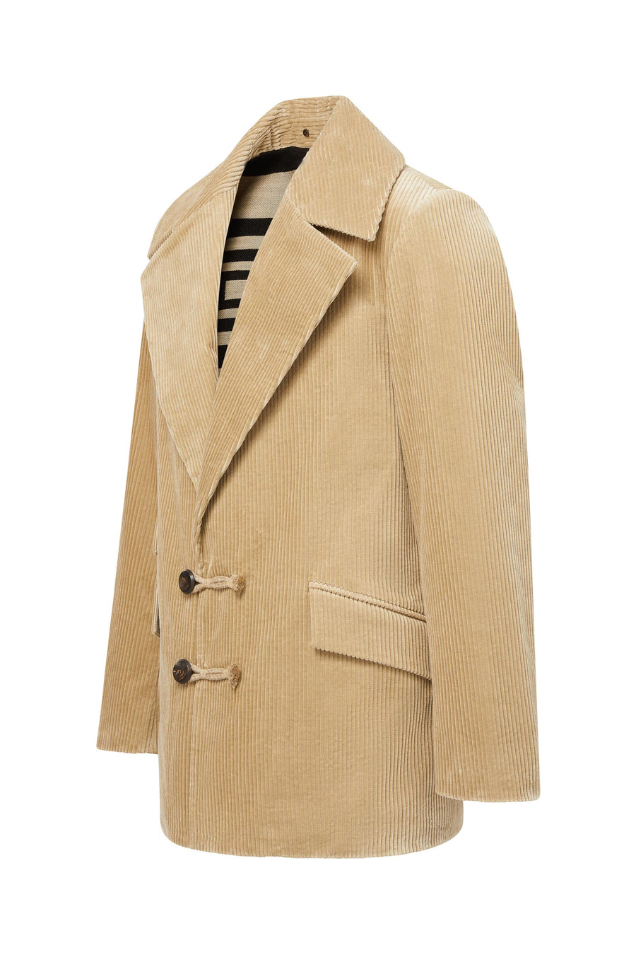 Luxury men's beige corduroy jacket with black and white wool/cotton lining